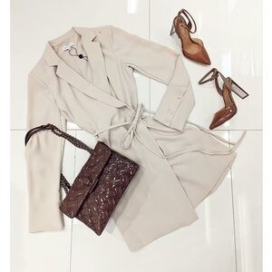 Raina Notch Collar Long Sleeve Tie Waist Blazer Wrap Dress